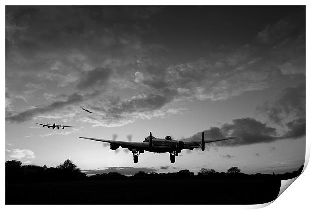 Lancasters taking off at sunset B&W Print by Gary Eason