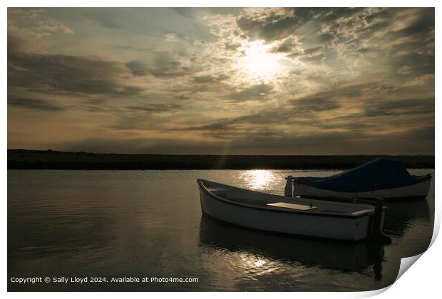 Blakeney boats sunset  Print by Sally Lloyd