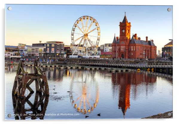 Cardiff Bay Reflections Acrylic by Jim Monk