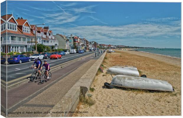 Eastern Esplanade looking east at Thorpe Bay, Southend on Sea, Essex. Canvas Print by Peter Bolton