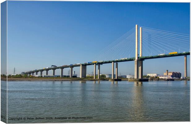 Northern section of the QEII  Bridge river crossing over the River Thames completed in 1991. Canvas Print by Peter Bolton