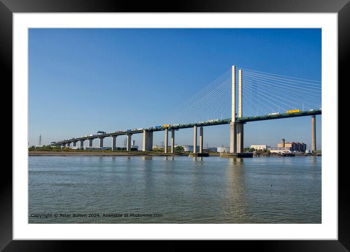 Northern section of the QEII  Bridge river crossing over the River Thames completed in 1991. Framed Mounted Print by Peter Bolton