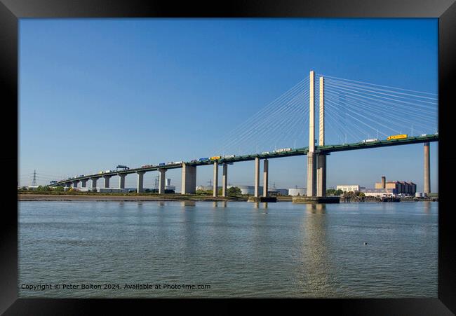 Northern section of the QEII  Bridge river crossing over the River Thames completed in 1991. Framed Print by Peter Bolton