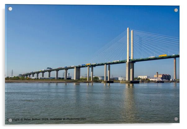 Northern section of the QEII  Bridge river crossing over the River Thames completed in 1991. Acrylic by Peter Bolton
