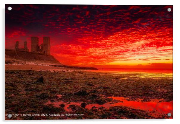 Blazing sunset over the historic Reculver Towers Acrylic by Derek Griffin