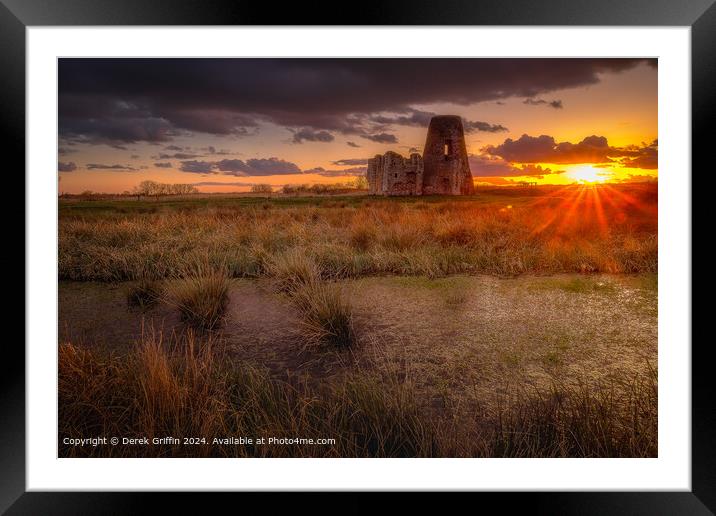 Sunset behind the ruins of St Benet's Abbey Framed Mounted Print by Derek Griffin