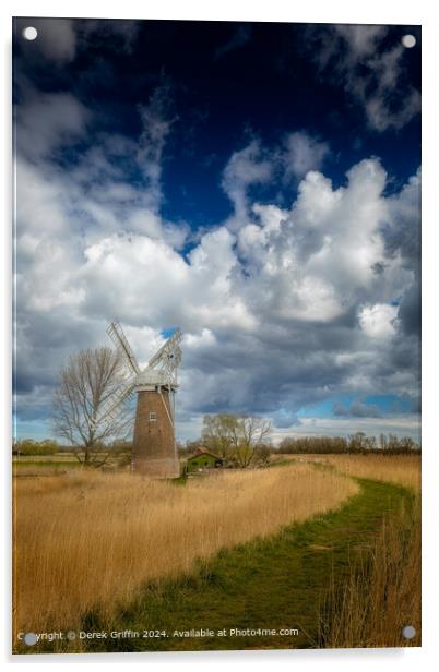 The clouds in the Sky towering over Hardley Mill wind pump Acrylic by Derek Griffin
