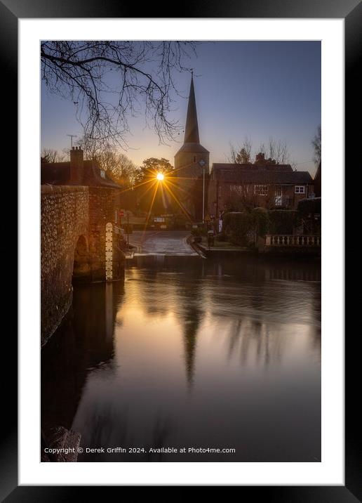 Th sunrises behind the church in Eynsford, Kent Framed Mounted Print by Derek Griffin