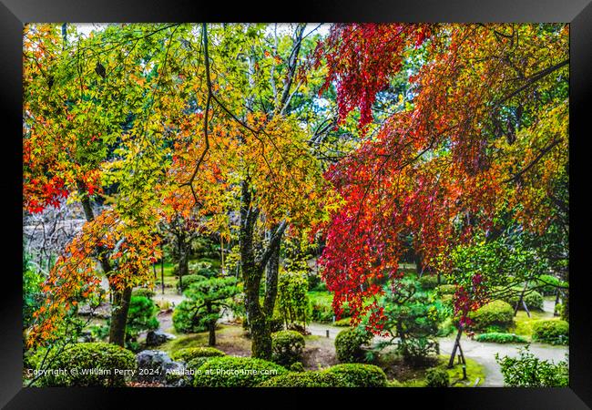 Colorful Fall Autumn Leaves Garden Heian Shinto Shrine Kyoto Japan Framed Print by William Perry