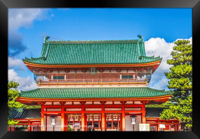 Colorful Red Entrance Gate Heian Shinto Shrine Kyoto Japan Framed Print by William Perry