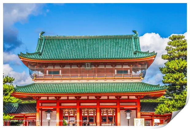Colorful Red Entrance Gate Heian Shinto Shrine Kyoto Japan Print by William Perry