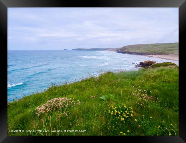 Perranporth. Beautiful North Cornish Coastline  Framed Print by Beryl Curran