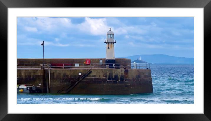 St Ives harbour lighthouse  Framed Mounted Print by Beryl Curran