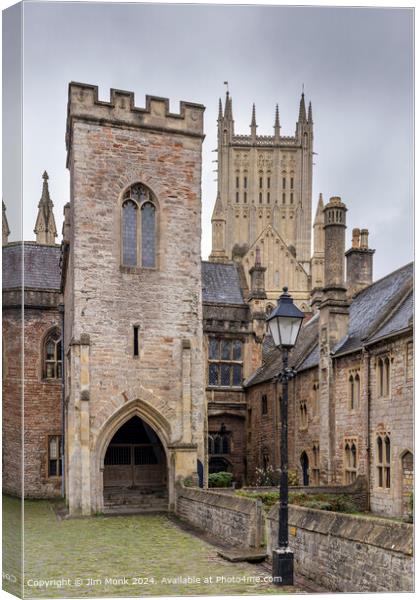 Vicars Close and Wells Cathedral Canvas Print by Jim Monk