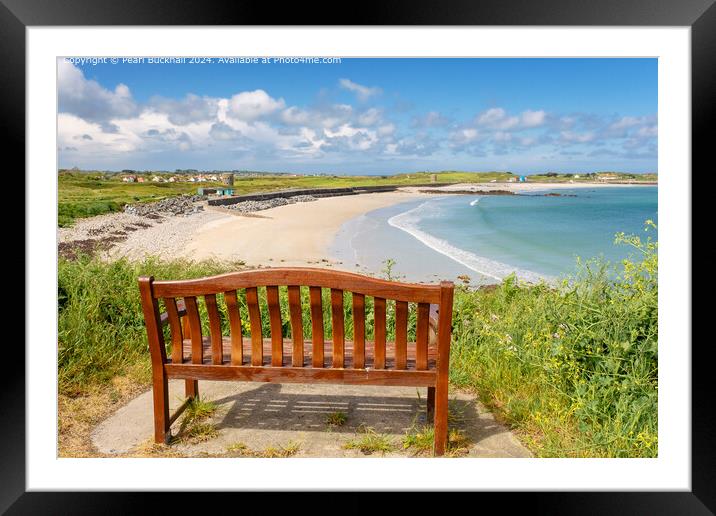 Bench in L'Ancresse Bay Guernsey Framed Mounted Print by Pearl Bucknall