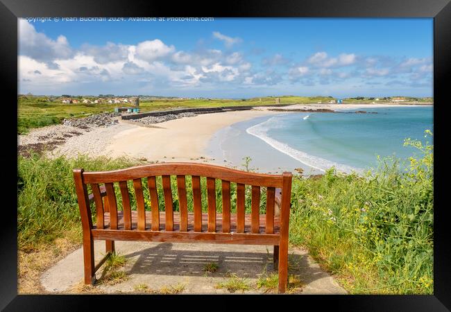 Bench in L'Ancresse Bay Guernsey Framed Print by Pearl Bucknall