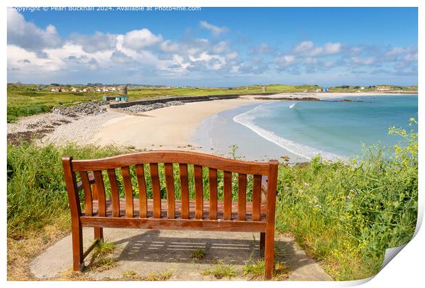 Bench in L'Ancresse Bay Guernsey Print by Pearl Bucknall