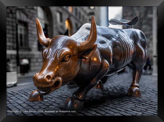 The Iconic, New York, Charging Bull. A bronze sculpture by artist Arturo Di Modica. Framed Print by Colin Keown