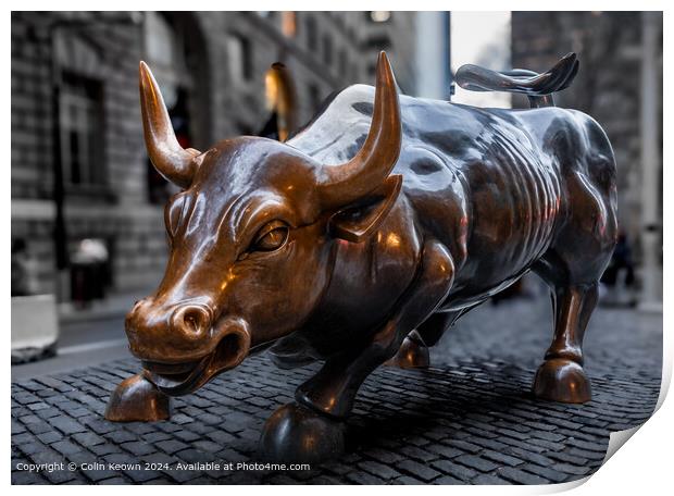 The Iconic, New York, Charging Bull. A bronze sculpture by artist Arturo Di Modica. Print by Colin Keown