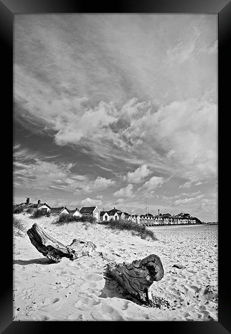 Line of Beach Huts on Southwold Beach Framed Print by Paul Macro
