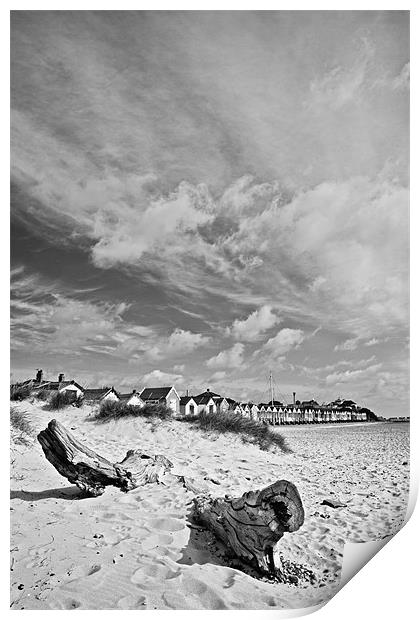 Line of Beach Huts on Southwold Beach Print by Paul Macro