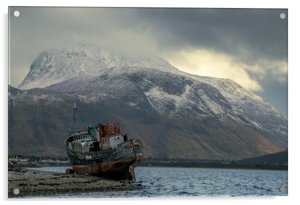 Ben Nevis and the Corpach shipwreck, Scotland Acrylic by Andrew Briggs