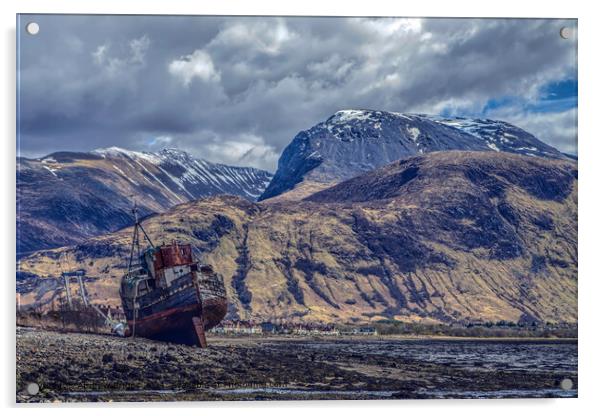 Ben Nevis and the Corpach wreck, Scotland. Acrylic by Andrew Briggs