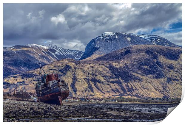 Ben Nevis and the Corpach wreck, Scotland. Print by Andrew Briggs