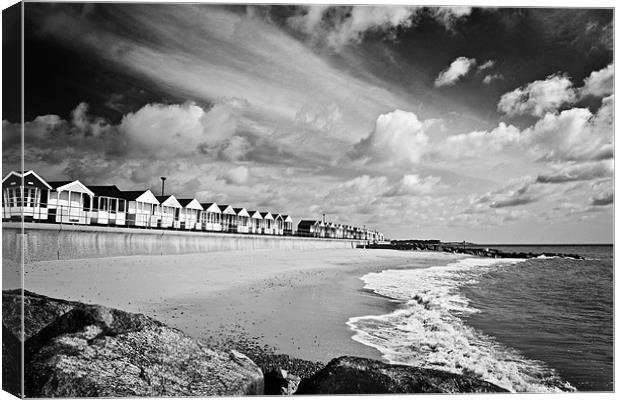 Southwold Beach Huts Mono 2 Canvas Print by Paul Macro