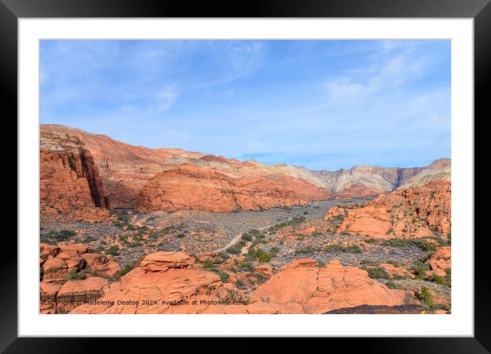 Beautiful Aerial View of the Snow Canyon Red Rock Landscape with Hiking Trail Framed Mounted Print by Madeleine Deaton