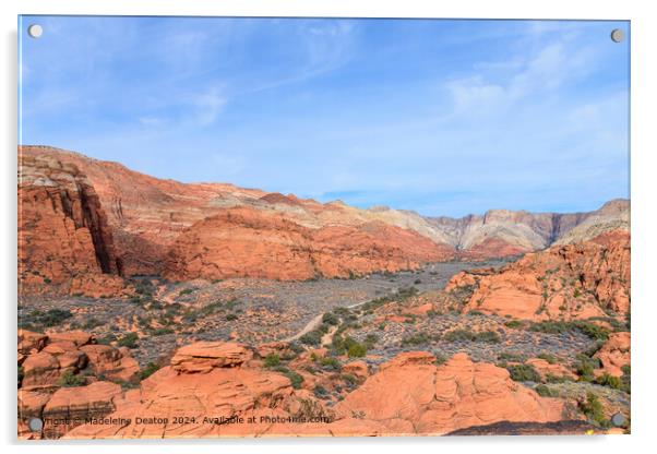 Beautiful Aerial View of the Snow Canyon Red Rock Landscape with Hiking Trail Acrylic by Madeleine Deaton