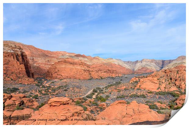 Beautiful Aerial View of the Snow Canyon Red Rock Landscape with Hiking Trail Print by Madeleine Deaton