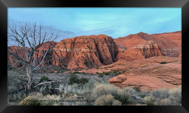 Snow Canyon State Park Stunning Red Rock Cliffs at Sunrise Framed Print by Madeleine Deaton