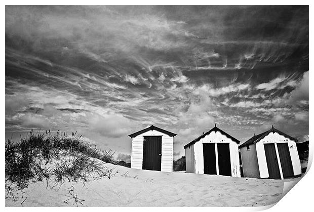 Wispy Clouds over Southwold Beach Huts 2 Print by Paul Macro