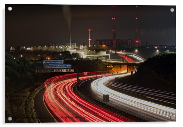 Ferrybridge light trails on the A1M in the north of England Acrylic by Andrew Briggs