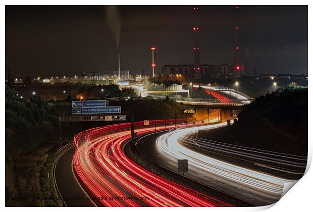 Ferrybridge light trails on the A1M in the north of England Print by Andrew Briggs