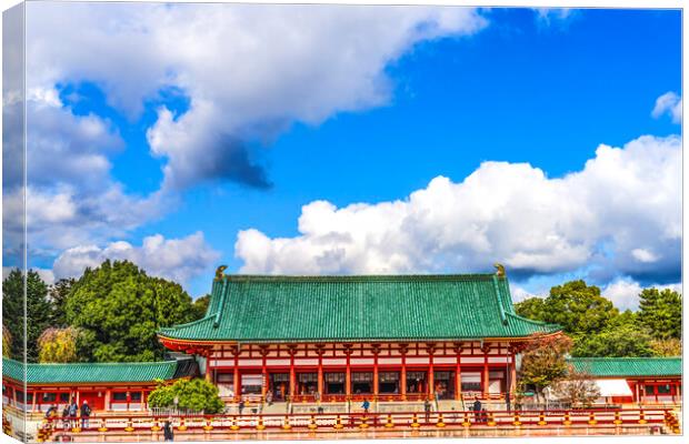 Red Main Hall Blue Skies White Clouds Heian Shinto Shrine Kyoto Japan Canvas Print by William Perry