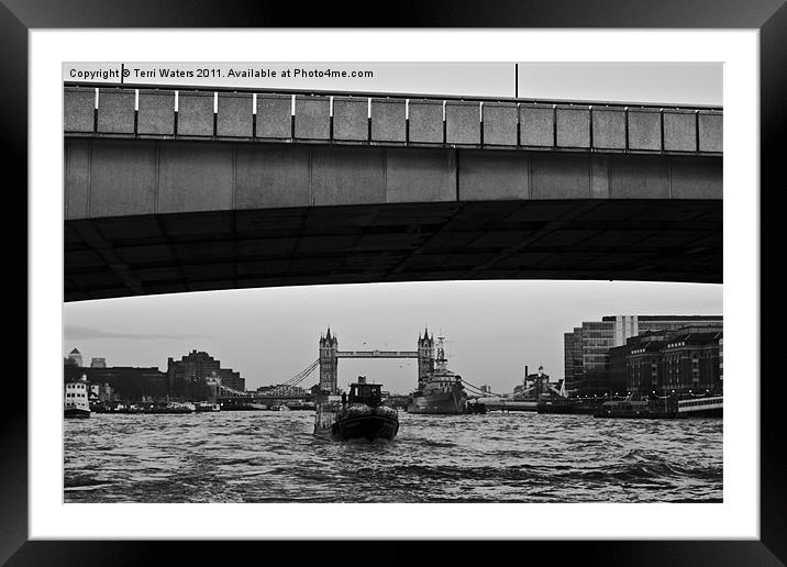 London Bridges Black & White Framed Mounted Print by Terri Waters