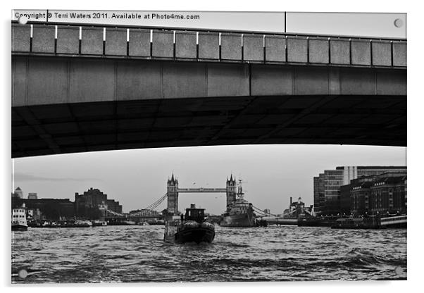 London Bridges Black & White Acrylic by Terri Waters