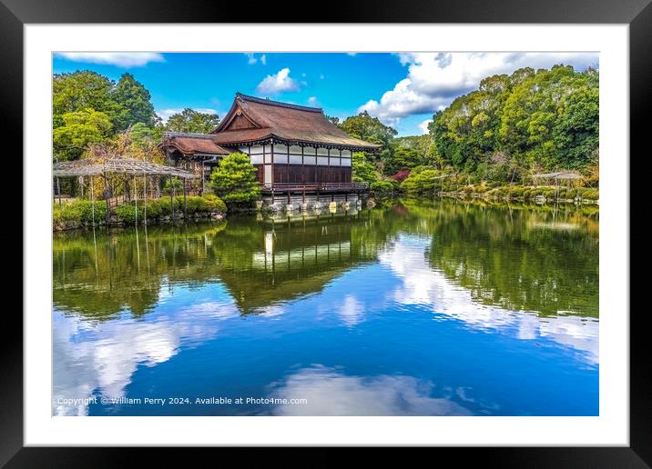 Water Reflection Garden Guesthouse Heian Shrine Kyoto Japan Framed Mounted Print by William Perry