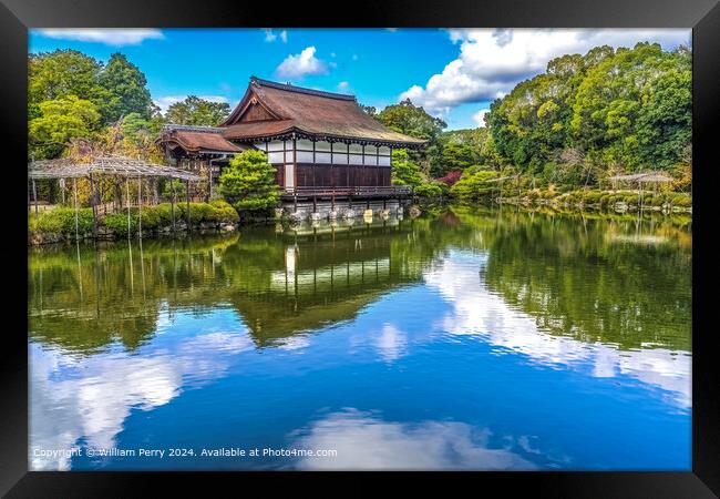 Water Reflection Garden Guesthouse Heian Shrine Kyoto Japan Framed Print by William Perry