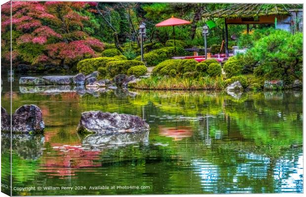 Colorful Teahouse Garden Water Reflection Heian Shrine Kyoto Canvas Print by William Perry