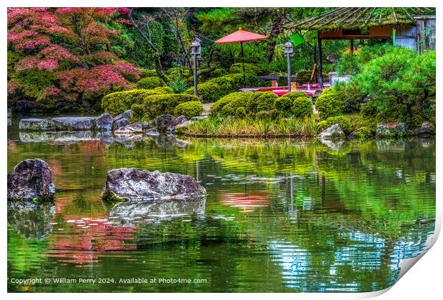 Colorful Teahouse Garden Water Reflection Heian Shrine Kyoto Print by William Perry