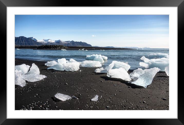  Diamond beach,ice cyrstal on the black sandy beac Framed Mounted Print by kathy white