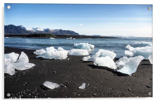  Diamond beach,ice cyrstal on the black sandy beac Acrylic by kathy white