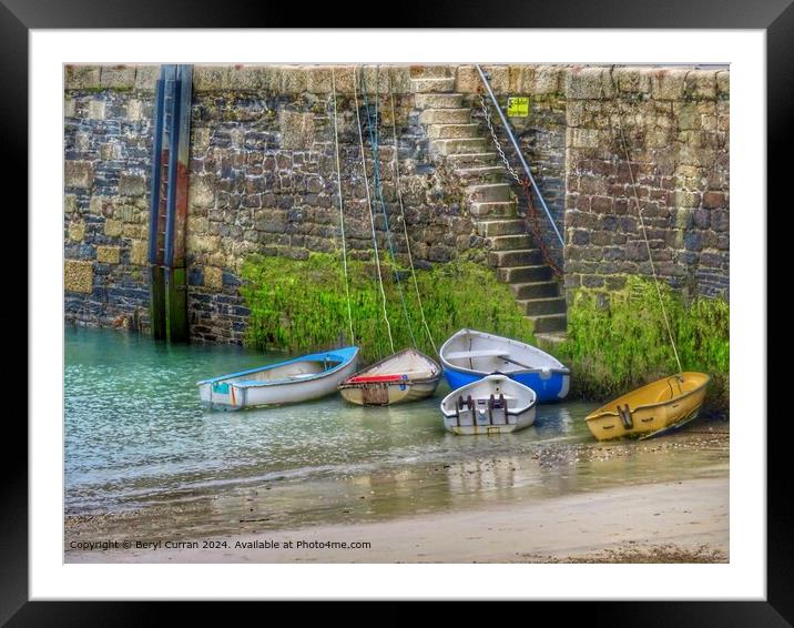 Five small fishing boats Newquay harbour  Framed Mounted Print by Beryl Curran