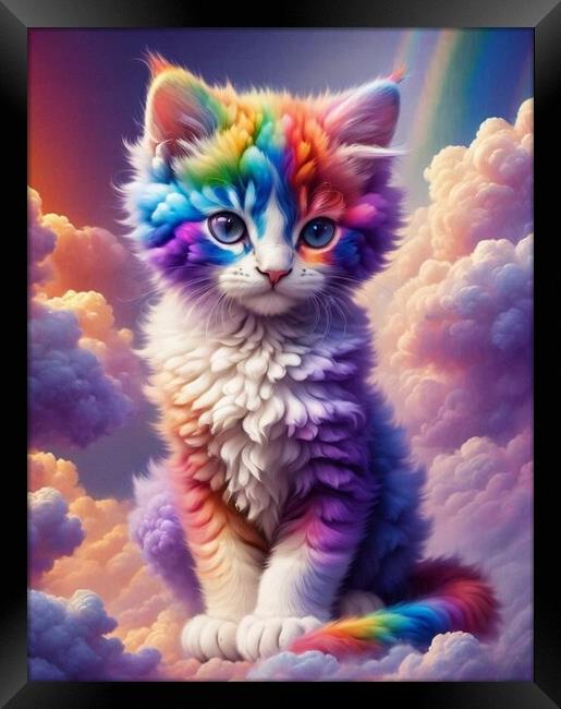 rainbow Kitty  Framed Print by Paddy P