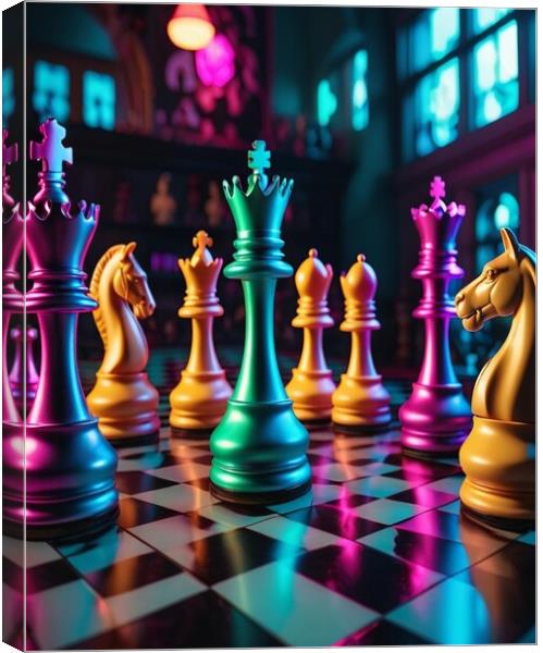 Vibrant coloured chess pieces  Canvas Print by Paddy P