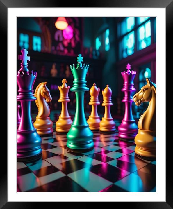 Vibrant coloured chess pieces  Framed Mounted Print by Paddy P