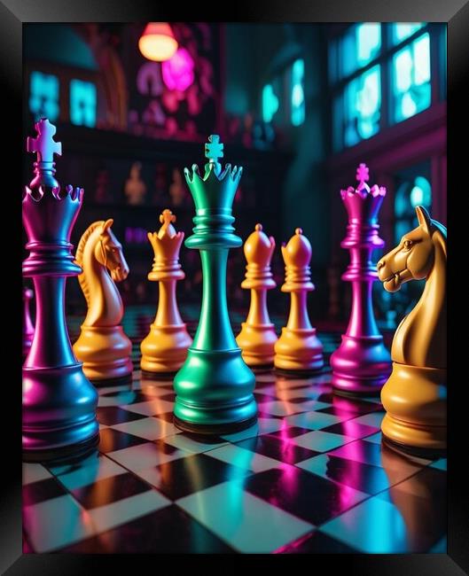 Vibrant coloured chess pieces  Framed Print by Paddy P